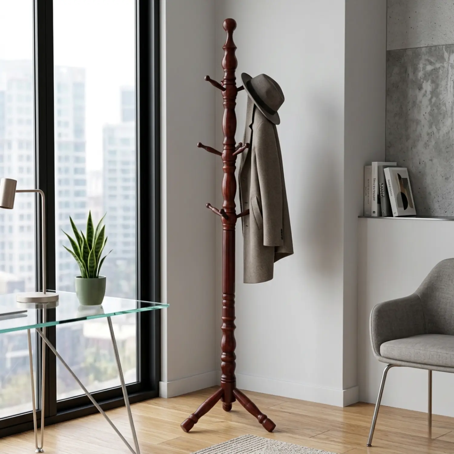 Perchero de Pie Clásico de Madera para Oficina y Recibidor 3