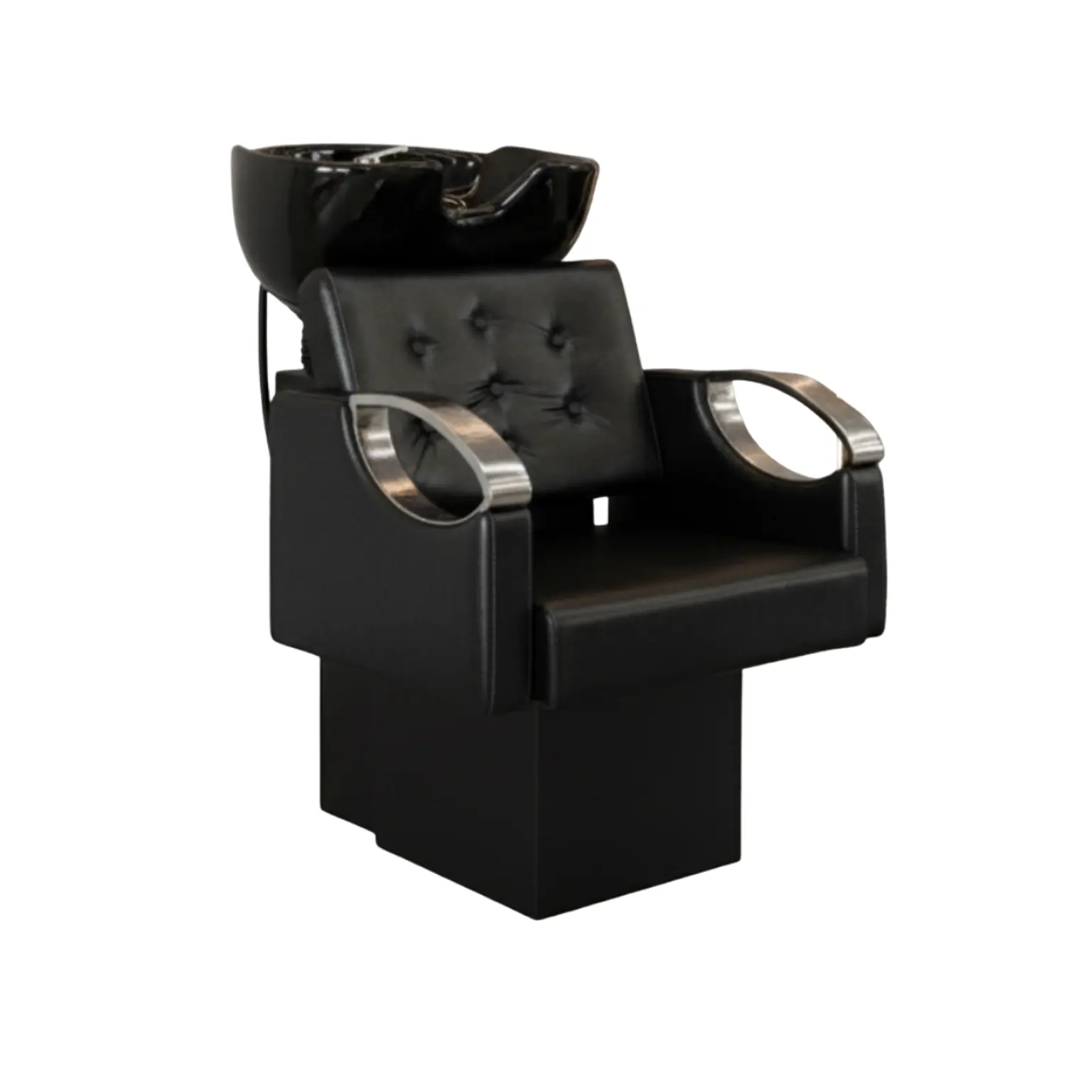 Lavapelo Profesional para Peluquería con Sillón Acolchado y Lavacabeza Cerámico Negro y Blanco 2