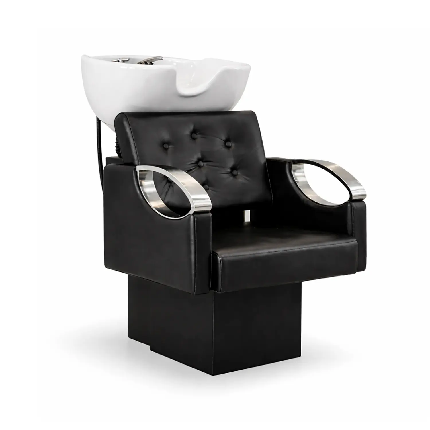Lavapelo Profesional para Peluquería con Sillón Acolchado y Lavacabeza Cerámico Negro y Blanco 6