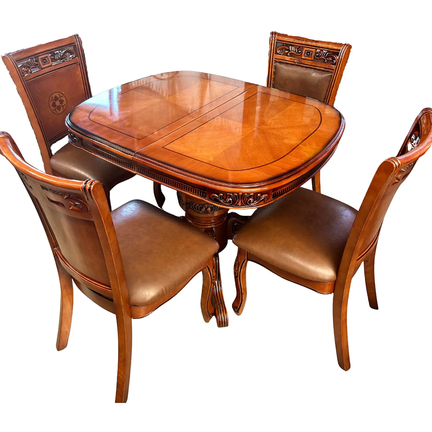 Comedor Ovalado Extensible y 4 Sillas de Madera Roble Americano 7