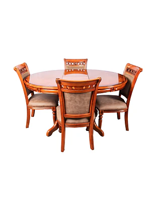 Comedor Ovalado Retráctil y 4 Sillas Madera Roble Americano