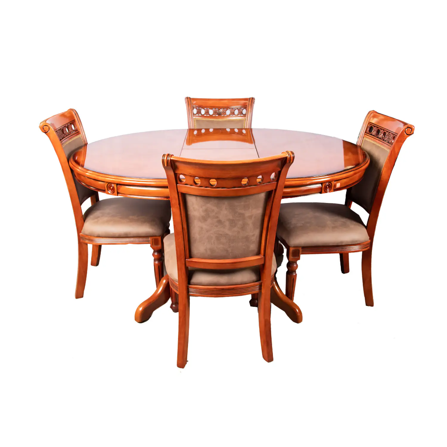 Comedor Ovalado Retráctil y 4 Sillas Madera Roble Americano 2