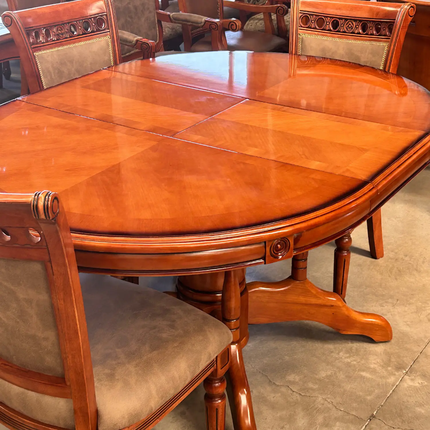 Comedor Ovalado Retráctil y 4 Sillas Madera Roble Americano 4