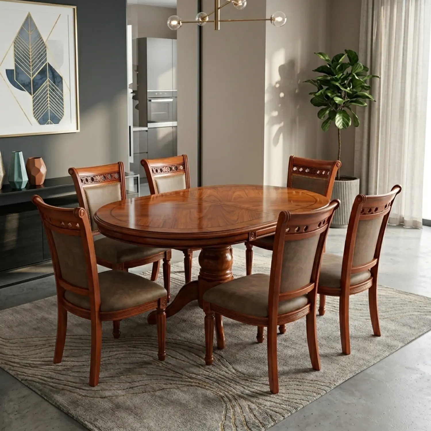 Comedor Extensible de 6 Sillas en Madera Roble Americano 1