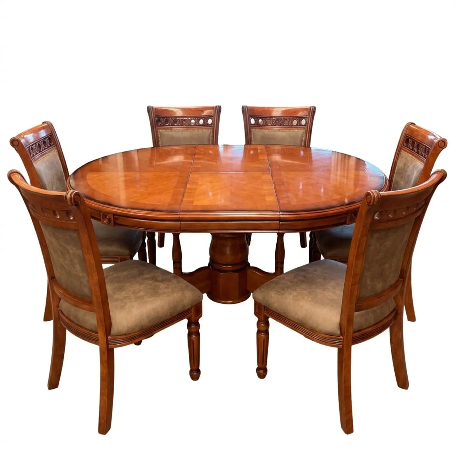 Comedor de 6 Sillas Oval Tallado en Madera Roble Americano  2