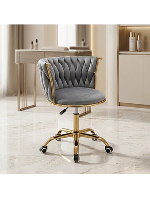 Silla Manicure Profesional Velvet con Ruedas y Base Dorada Monaco para Salón de Belleza