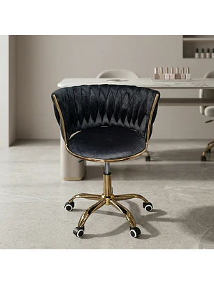 Silla de Manicure Tarragona Velvet Ruedas Base Dorada
