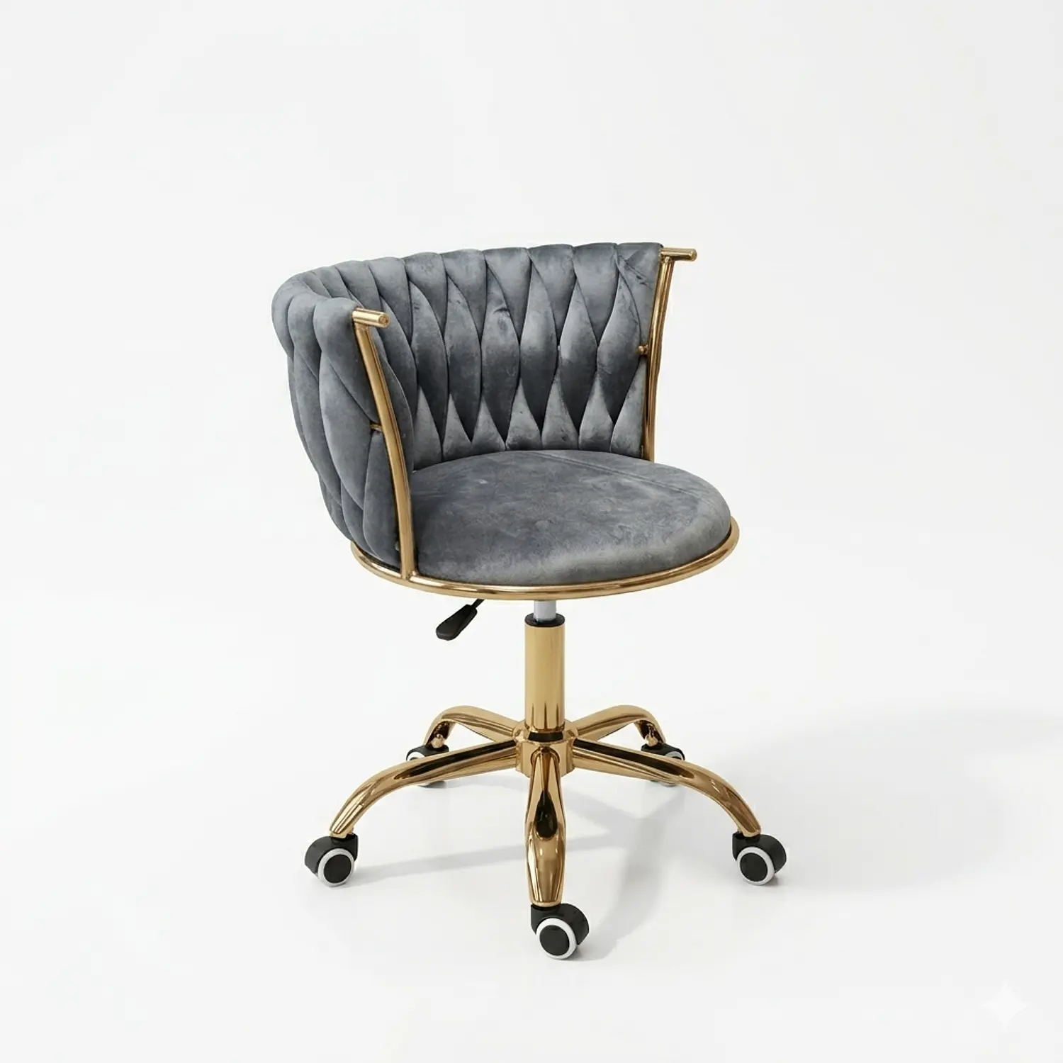 Silla Manicure Profesional Velvet con Ruedas y Base Dorada Monaco para Salón de Belleza 2