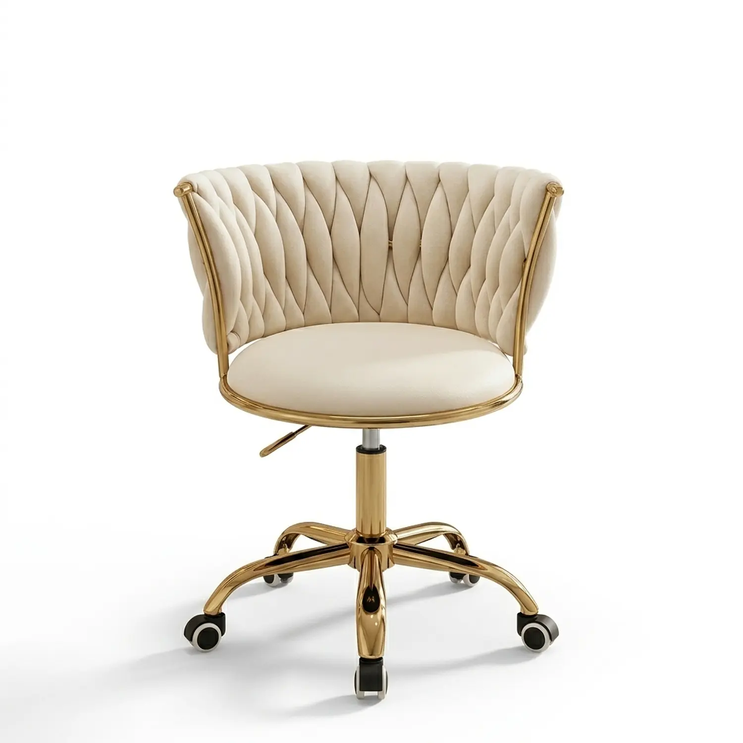 Silla Manicure Profesional Velvet con Ruedas y Base Dorada Monaco para Salón de Belleza 8