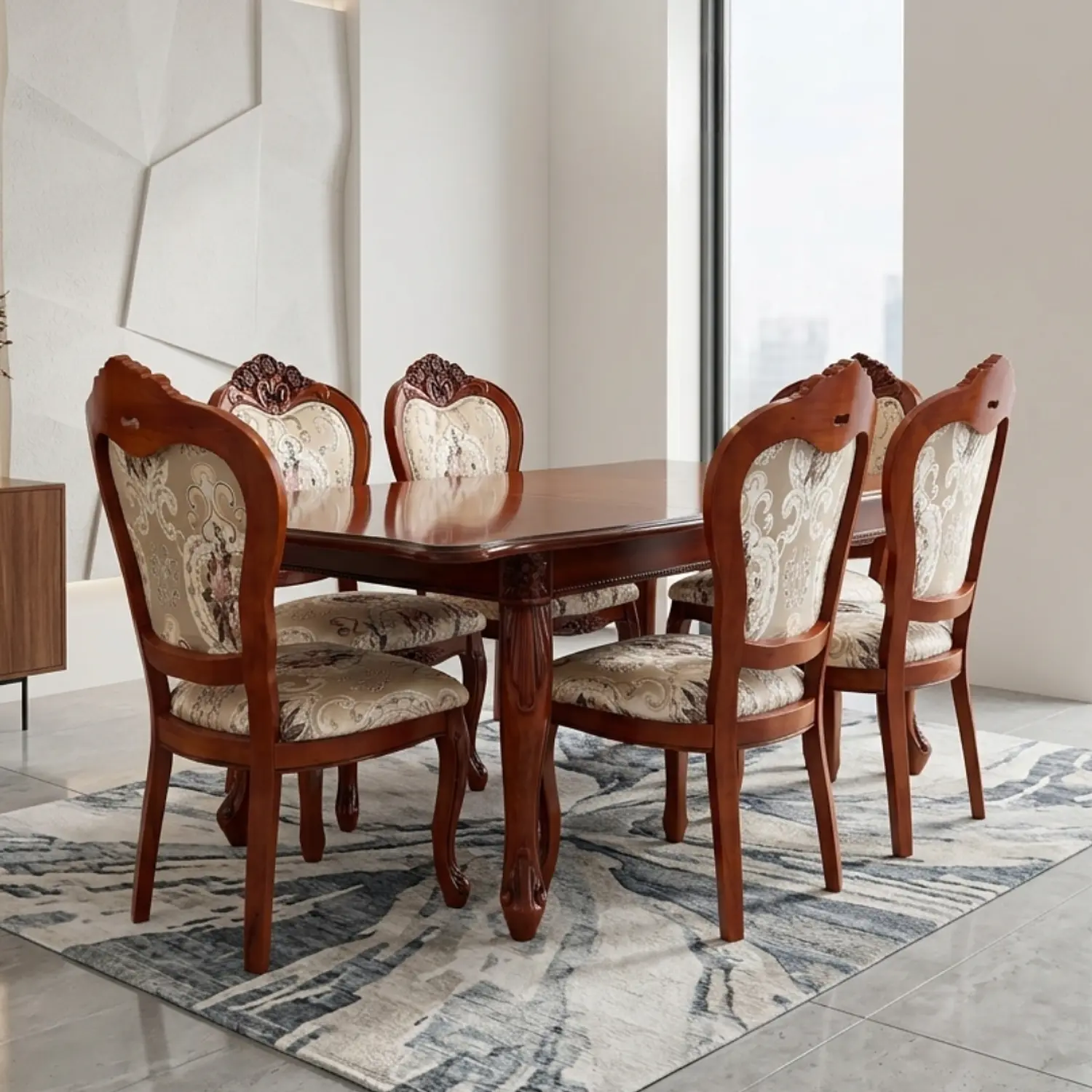 Comedor Clásico Retráctil de Roble Americano con 6 Sillas 1