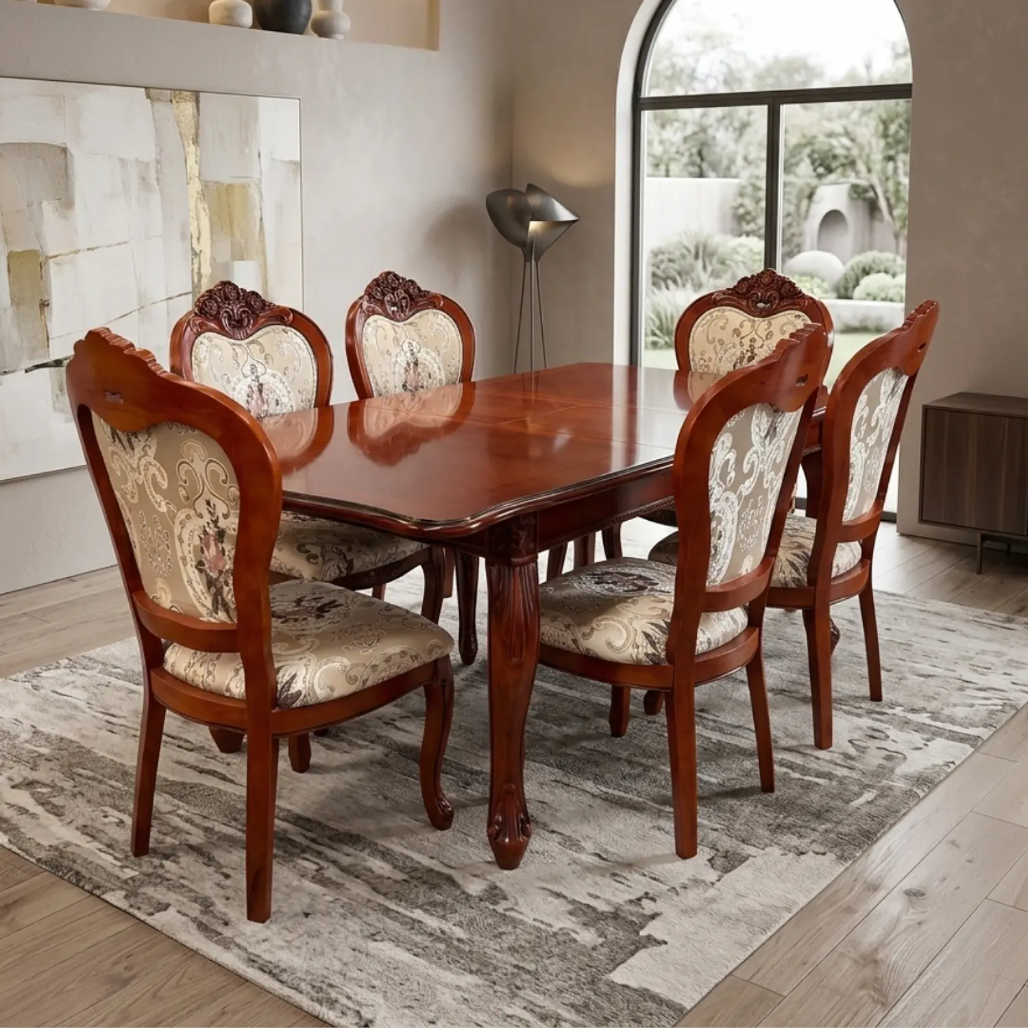 Comedor Clásico Retráctil de Roble Americano con 6 Sillas 2