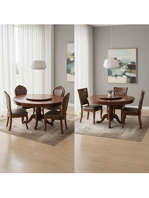 Comedor Redondo de 6 Sillas en Madera de Roble Americano