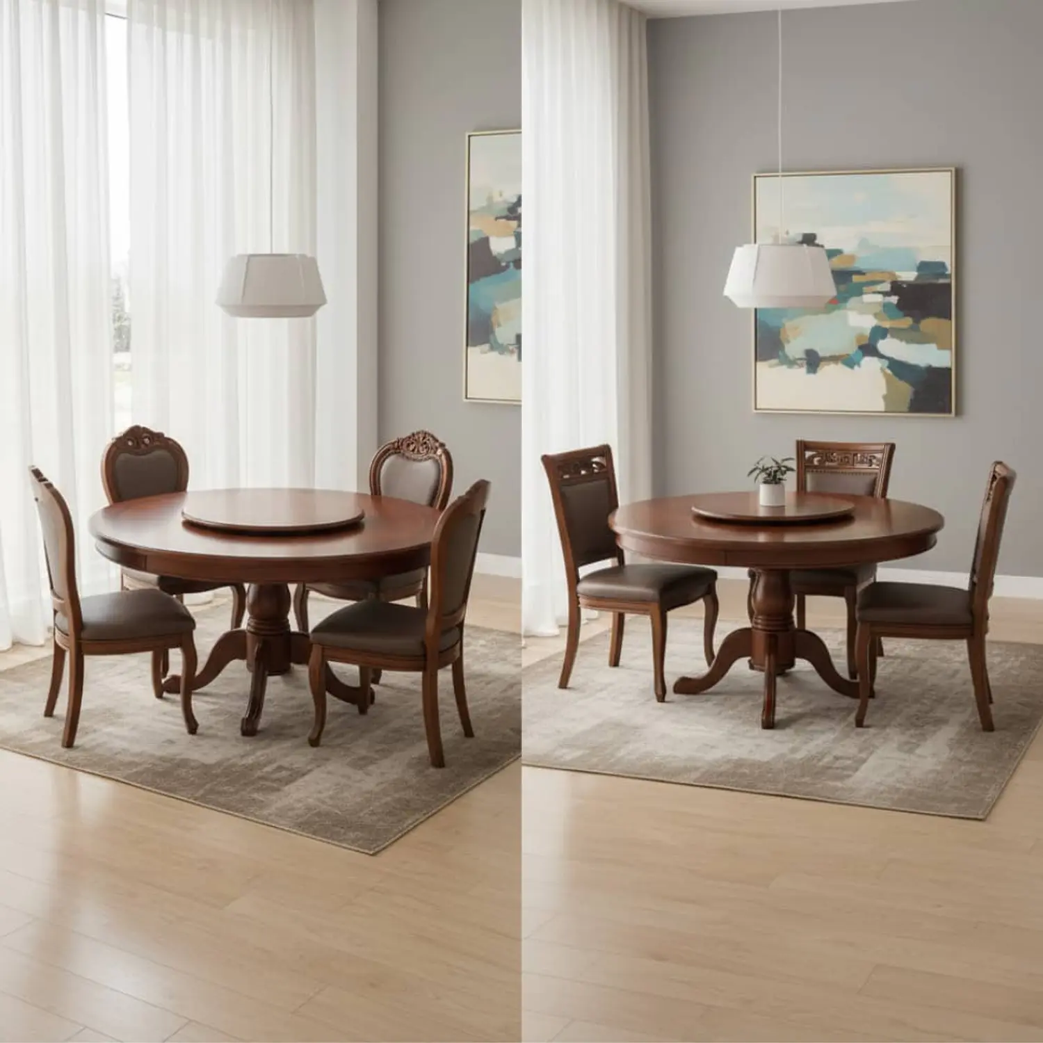 Comedor Redondo de 6 Sillas en Madera de Roble Americano 1