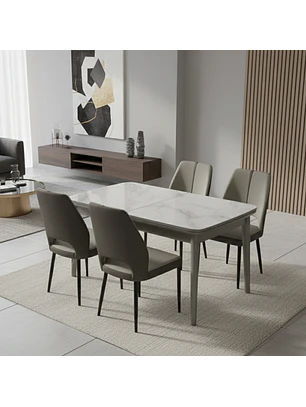 Comedor Extensible  de Vidrio Templado y Madera y 4 sillas en Ecocuero