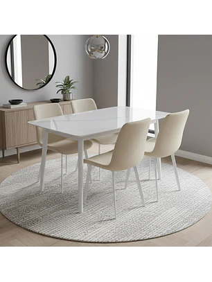 Comedor Rectangular MDF con Diseño Mármol Blanco con 4 Sillas Color Beige