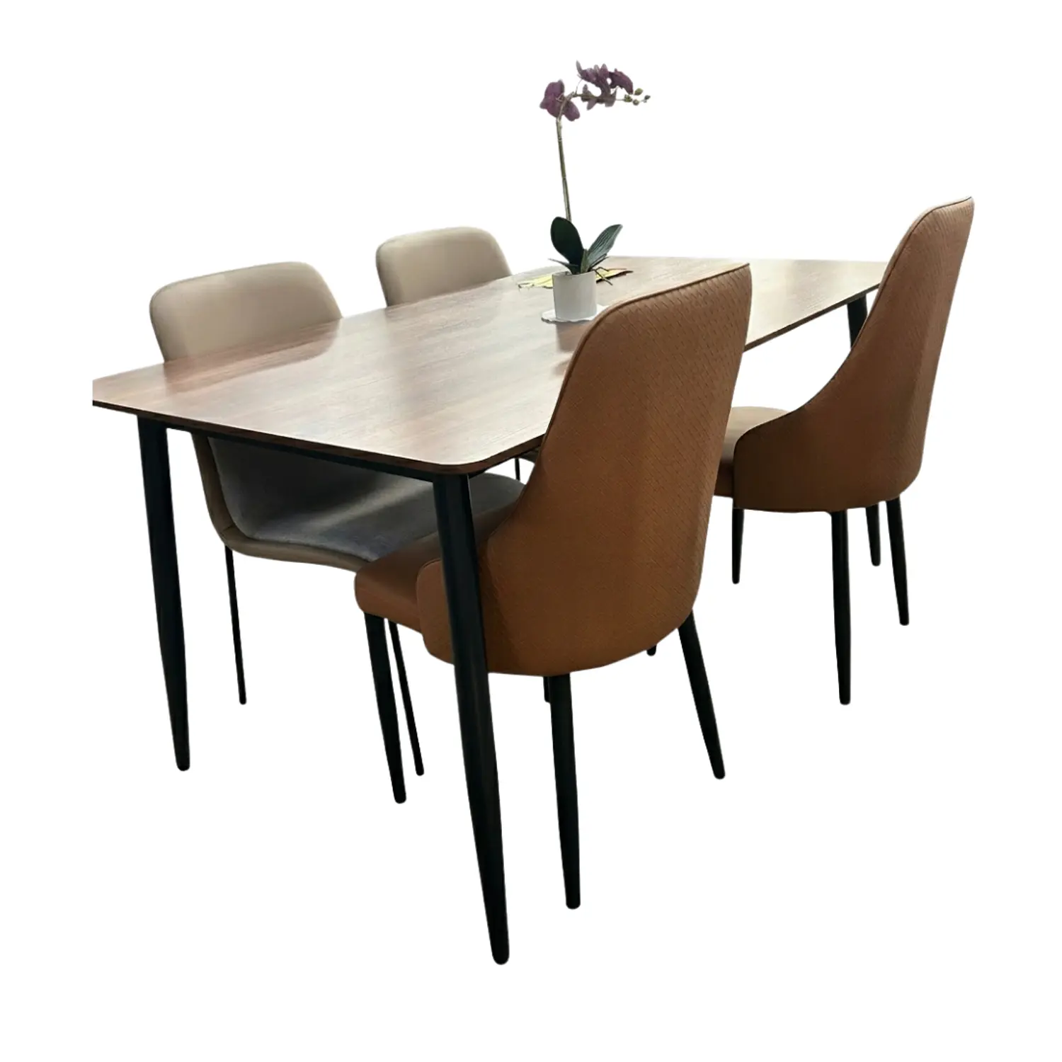 Comedor Rectangular con Acabado Roble y 4 Sillas Tapizadas 3