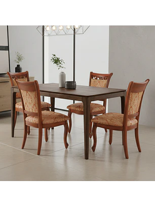 Juego de Comedor Rectangular de Madera con 4 Sillas con Detalles en el Tapiz 
