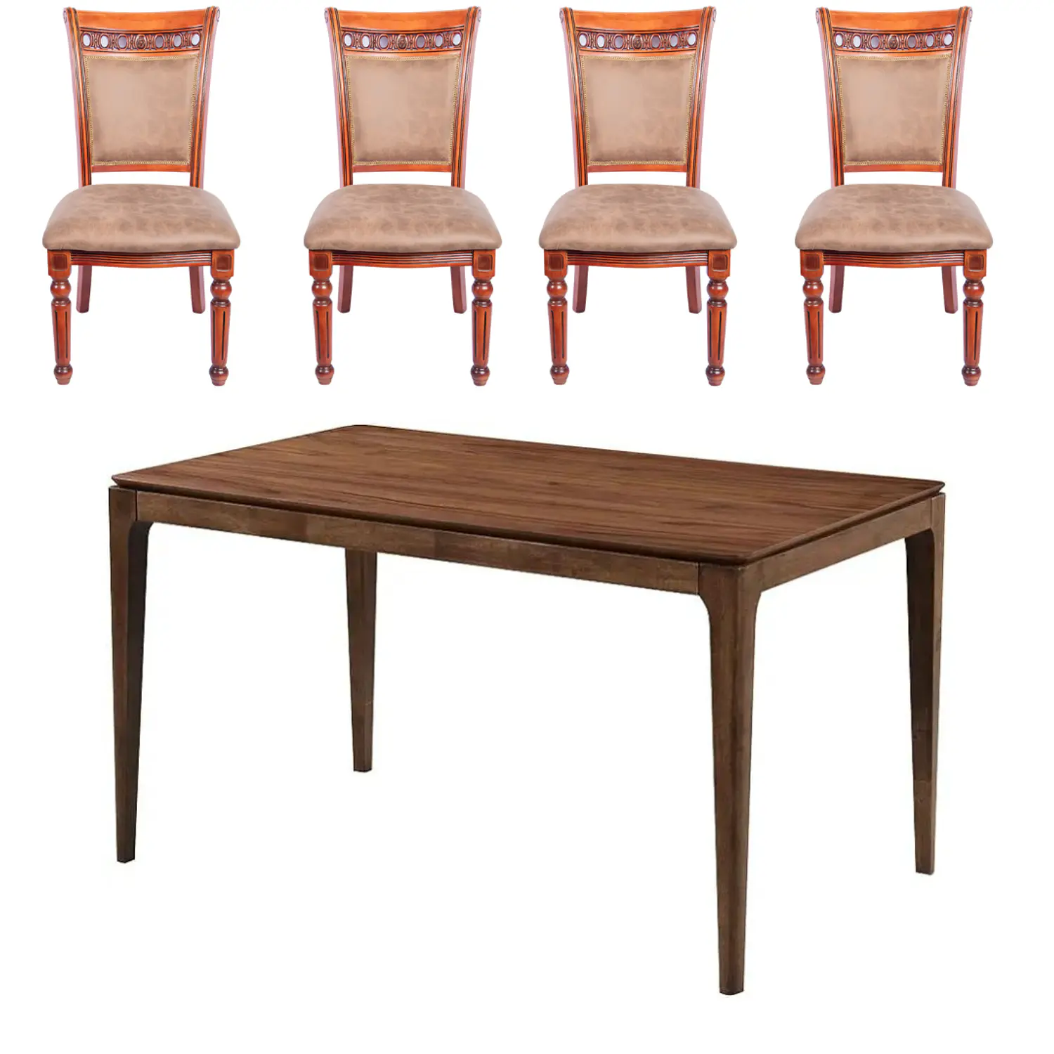 Comedor Clásico Rectangular de Madera con 4 Sillas Acolchadas 2