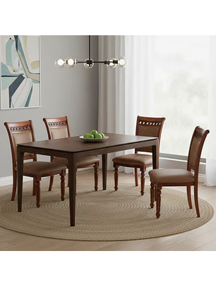 Comedor Clásico Rectangular de Madera con 4 Sillas Acolchadas
