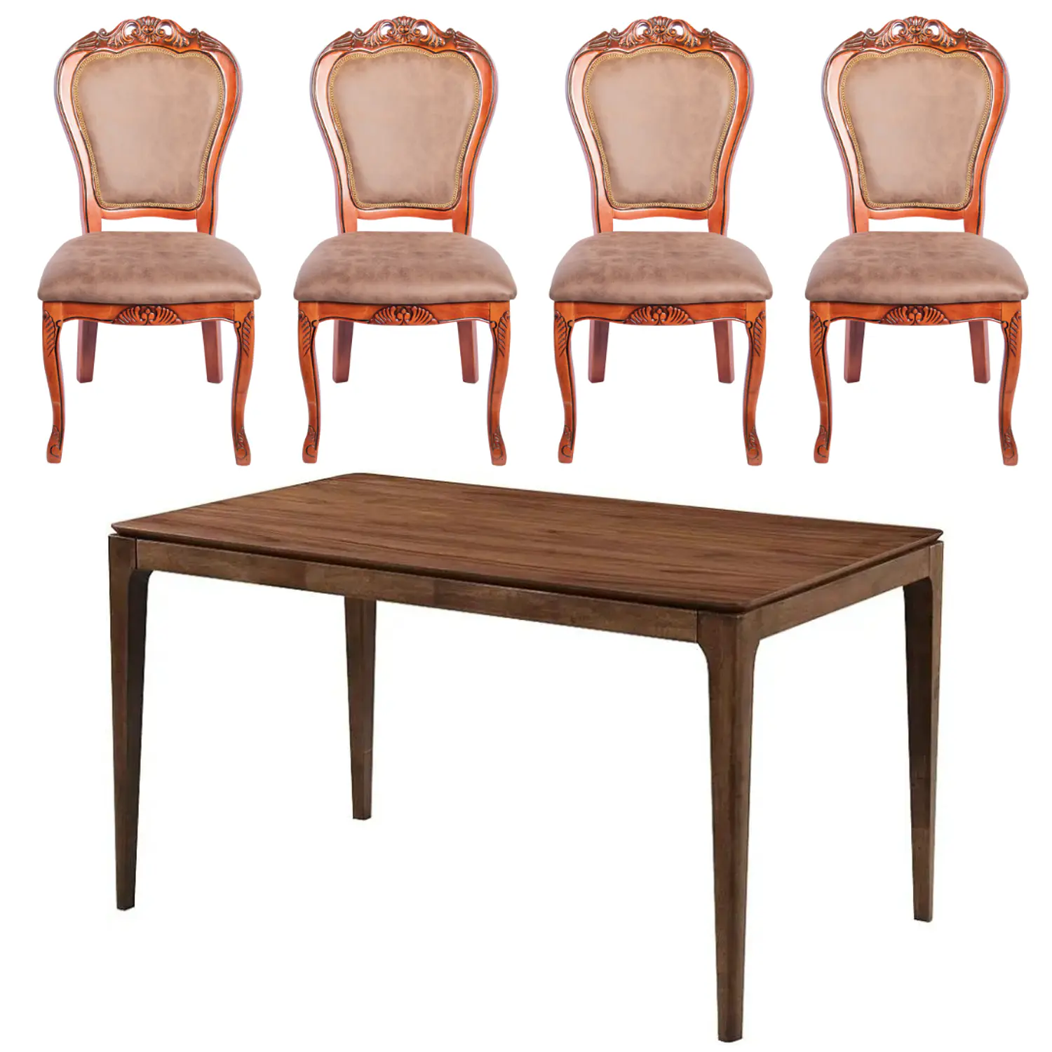 Comedor Clásico Rectangular de Madera con 4 Sillas Tapizadas Elegante y Minimalista 2