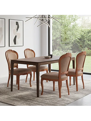Comedor Clásico Rectangular de Madera con 4 Sillas Tapizadas Elegante y Minimalista