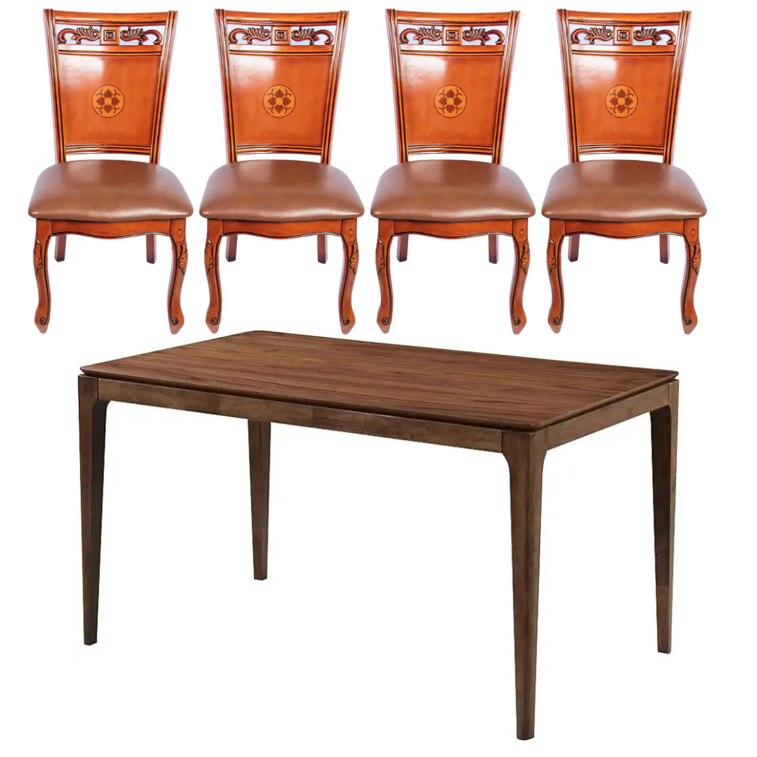 Juego de Comedor Clásico Rectangular de Madera con 4 Sillas Tapizadas 2