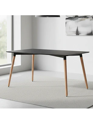 Mesa de Comedor Moderna Negra 120x80 Estilo Nórdico con Patas de Madera de Haya