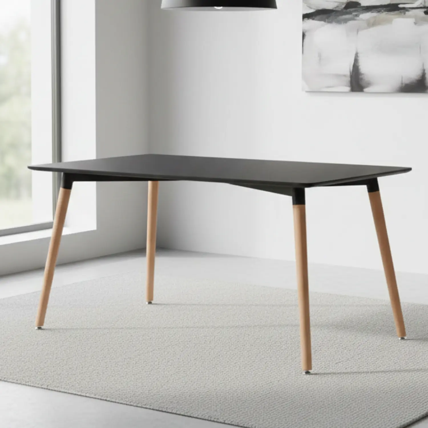 Mesa de Comedor Moderna Negra 120x80 Estilo Nórdico con Patas de Madera de Haya 1