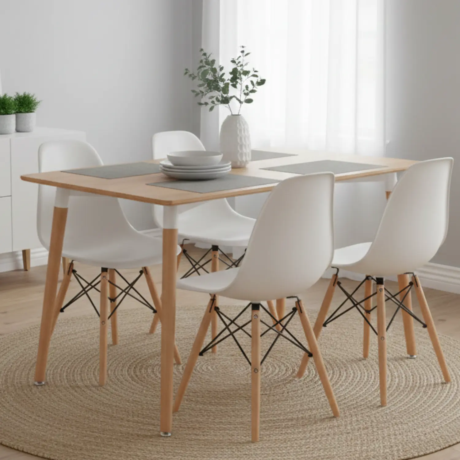 Mesa de Comedor Rectangular de Madera Eames 120x80 con Patas de Madera de Haya 2