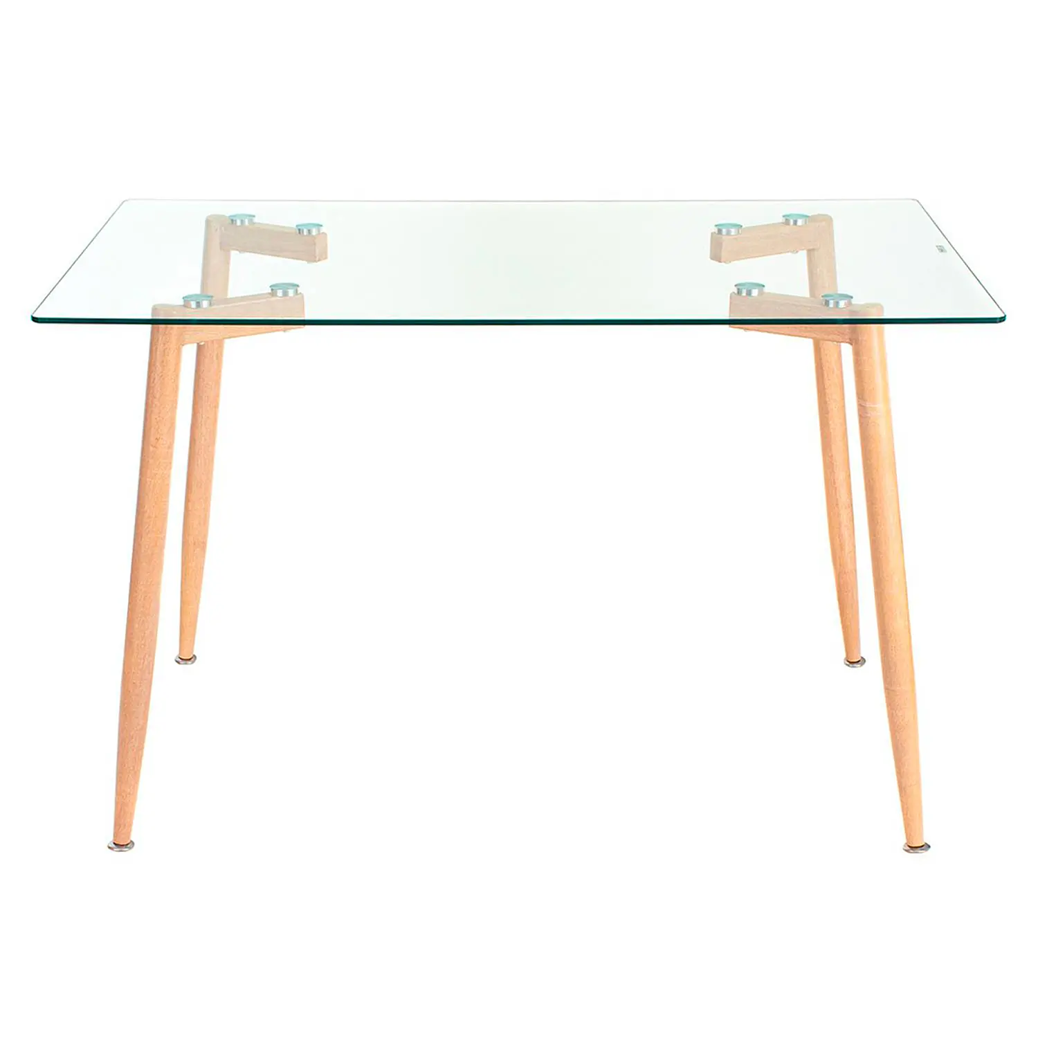 Mesa Rectangular 4 Puestos en Vidrio y Pata Tipo Madera 120x80 cm 3