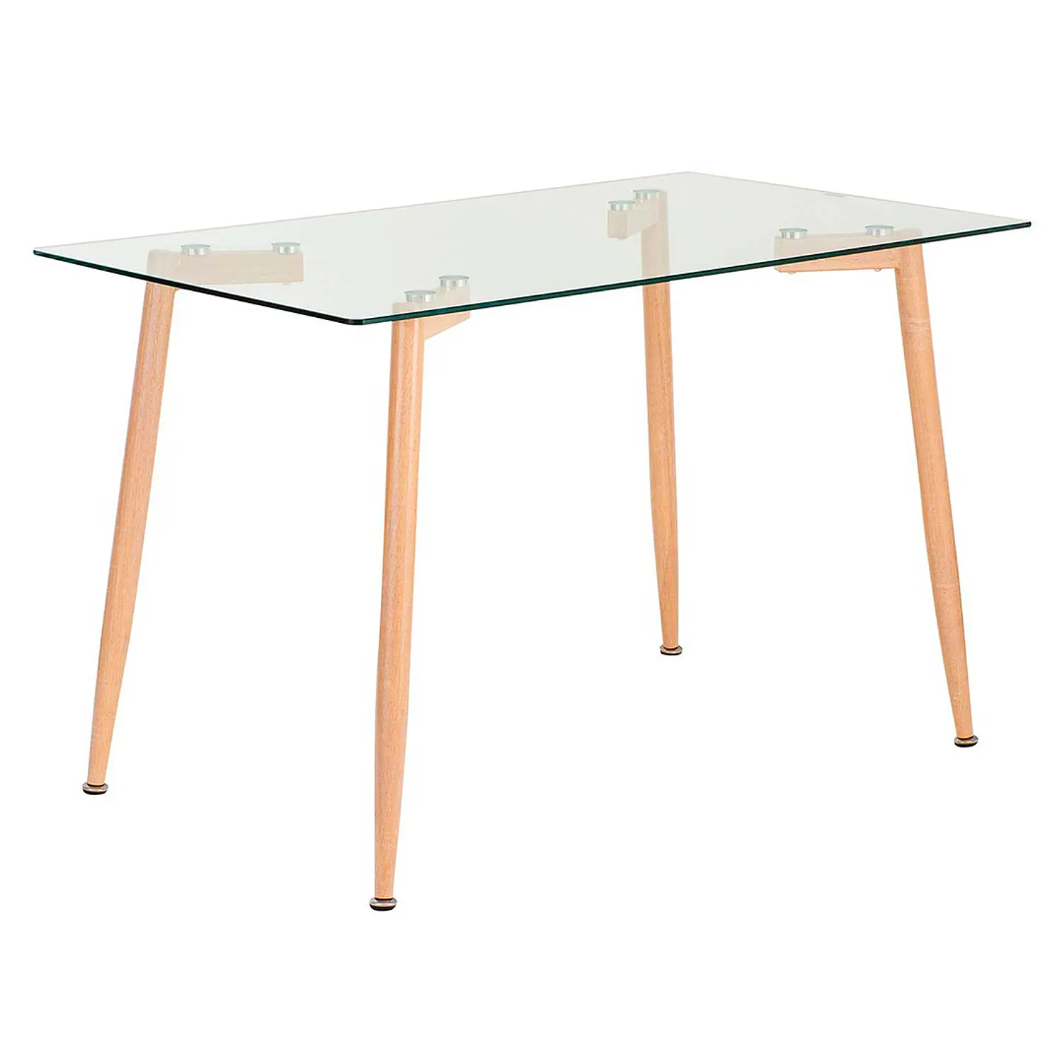 Mesa Rectangular 4 Puestos en Vidrio y Pata Tipo Madera 120x80 cm 4