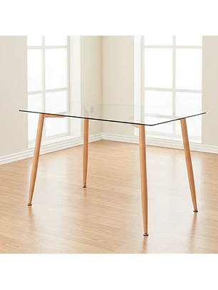 Mesa Rectangular 4 Puestos en Vidrio y Pata Tipo Madera 120x80 cm