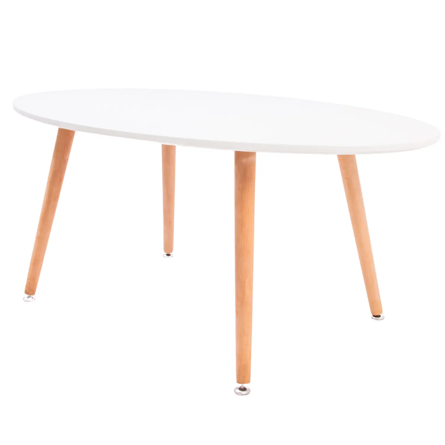 Mesa de Centro Ovalada Blanca con Patas de Madera 100x50cm 3