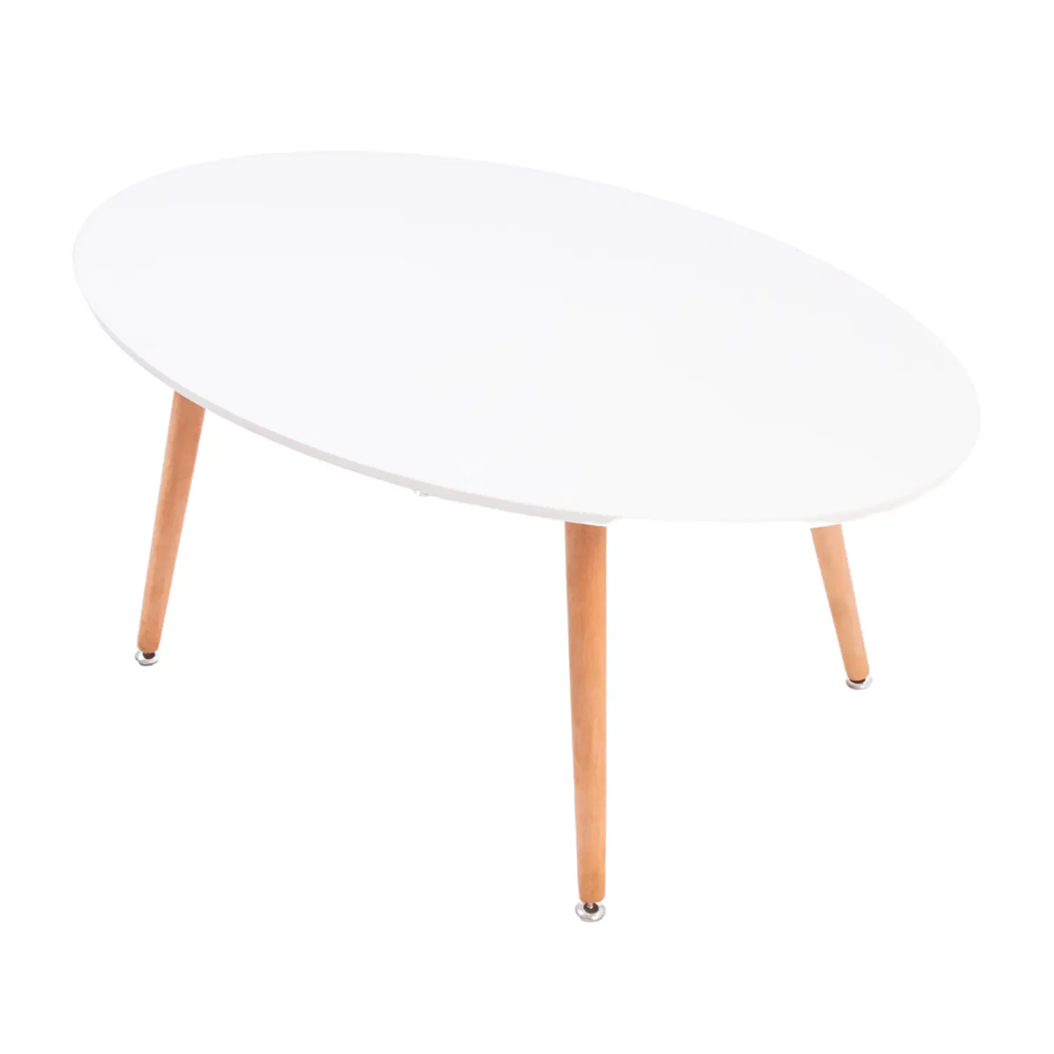 Mesa de Centro Ovalada Blanca con Patas de Madera 100x50cm 5