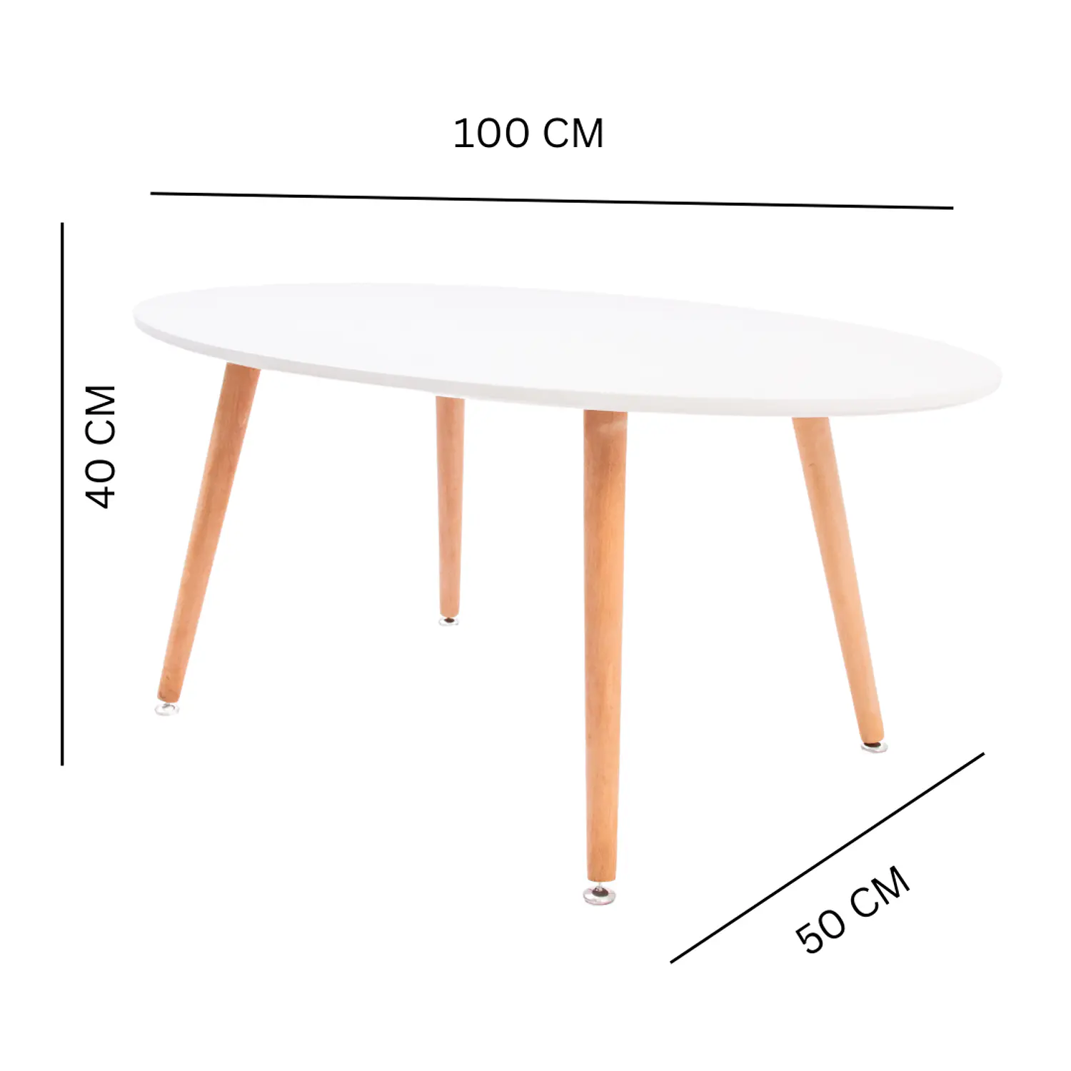 Mesa de Centro Ovalada Blanca con Patas de Madera 100x50cm 7
