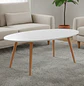 Mesa de Centro Ovalada Blanca con Patas de Madera 100x50cm - Miniatura 1