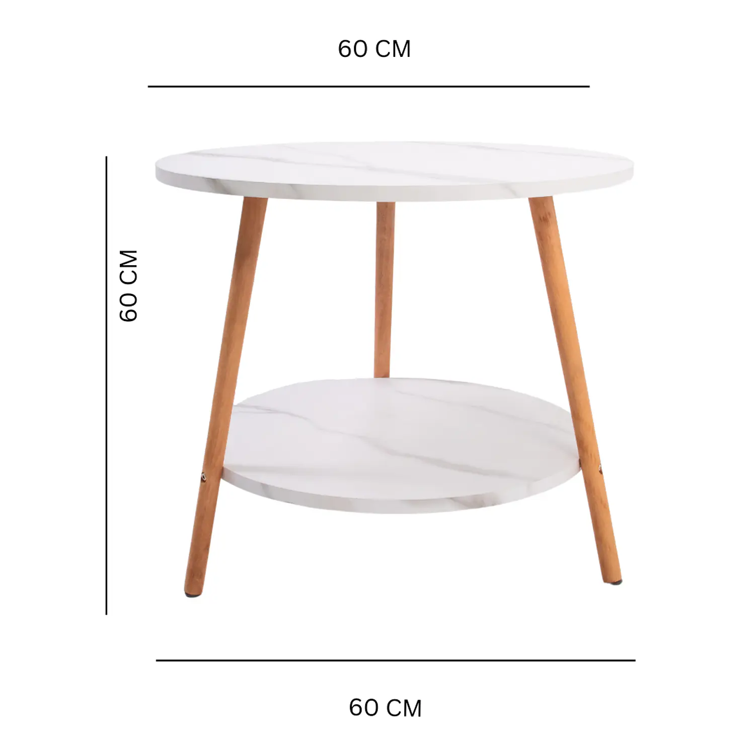 Mesa de Centro Nórdica de Dos Niveles con Efecto Mármol Blanco y Patas de Madera 4
