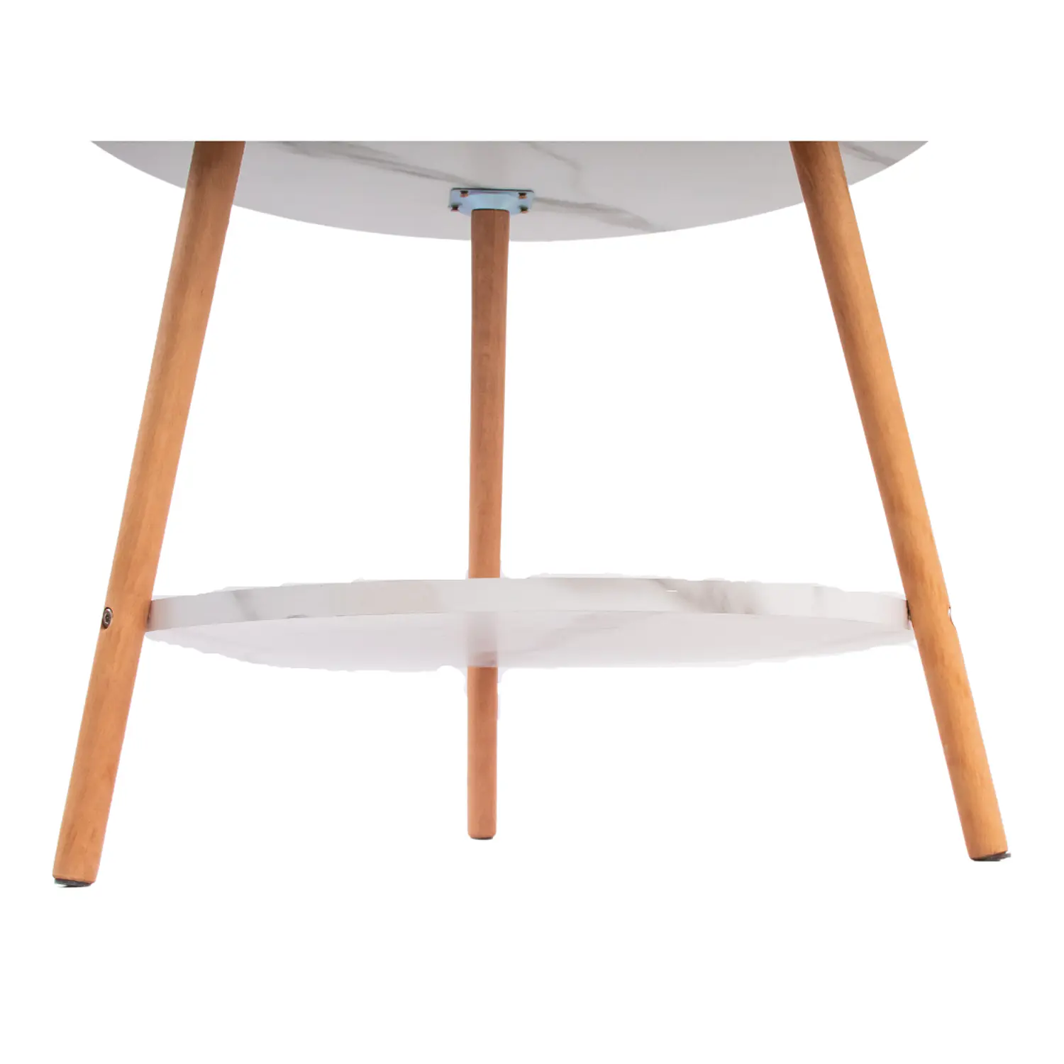 Mesa de Centro Nórdica de Dos Niveles con Efecto Mármol Blanco y Patas de Madera 5