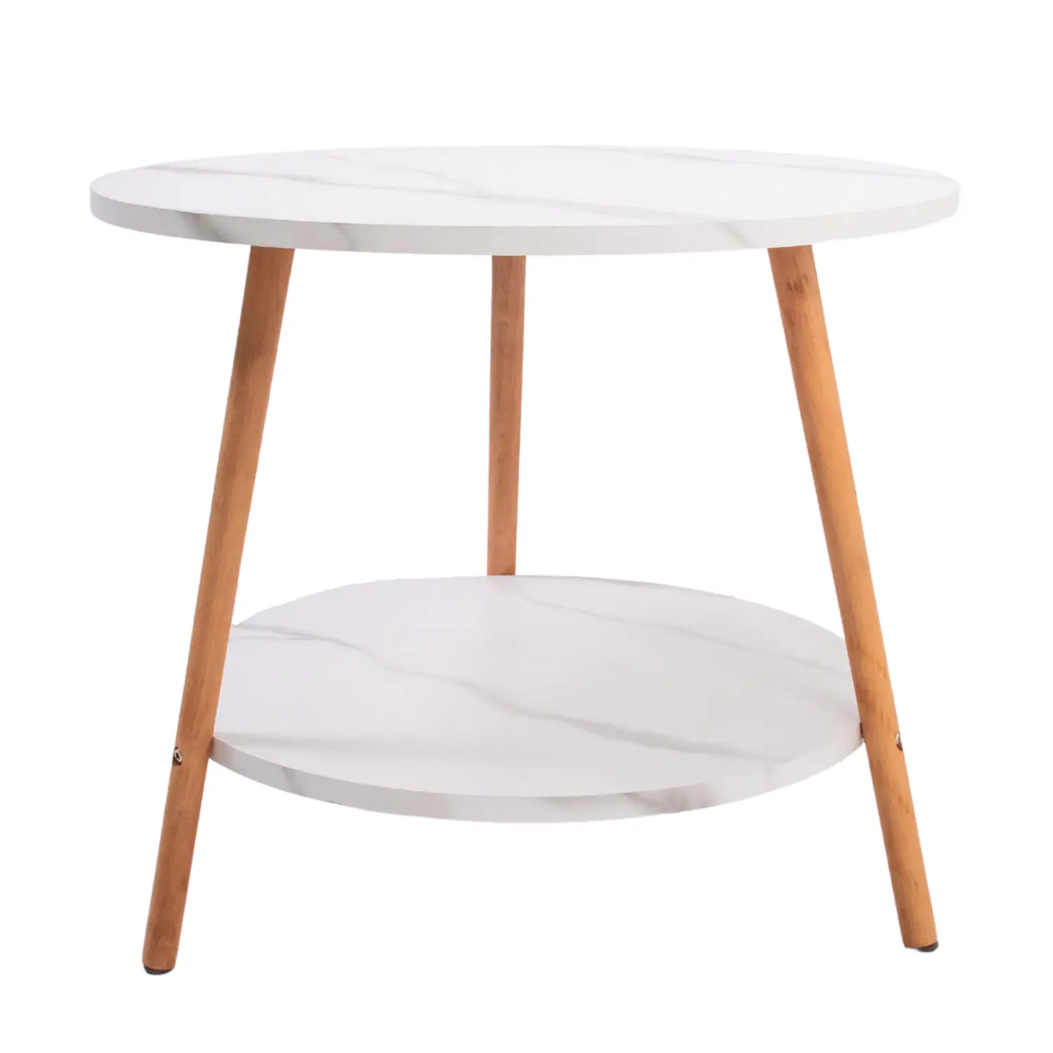 Mesa de Centro Nórdica de Dos Niveles con Efecto Mármol Blanco y Patas de Madera 6