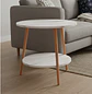 Mesa de Centro Nórdica de Dos Niveles con Efecto Mármol Blanco y Patas de Madera - Miniatura 1