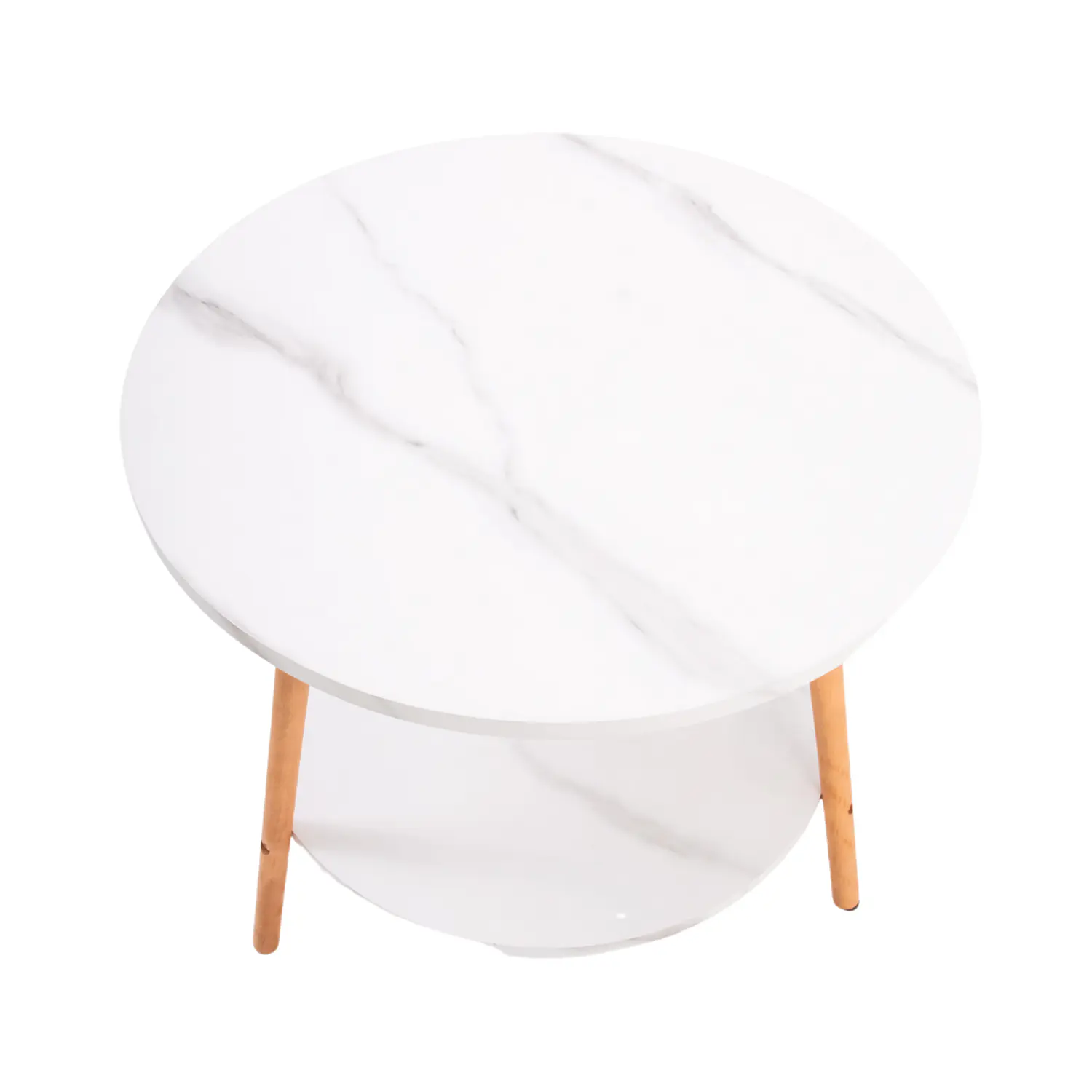 Mesa de Centro Nórdica de Dos Niveles con Efecto Mármol Blanco y Patas de Madera 7