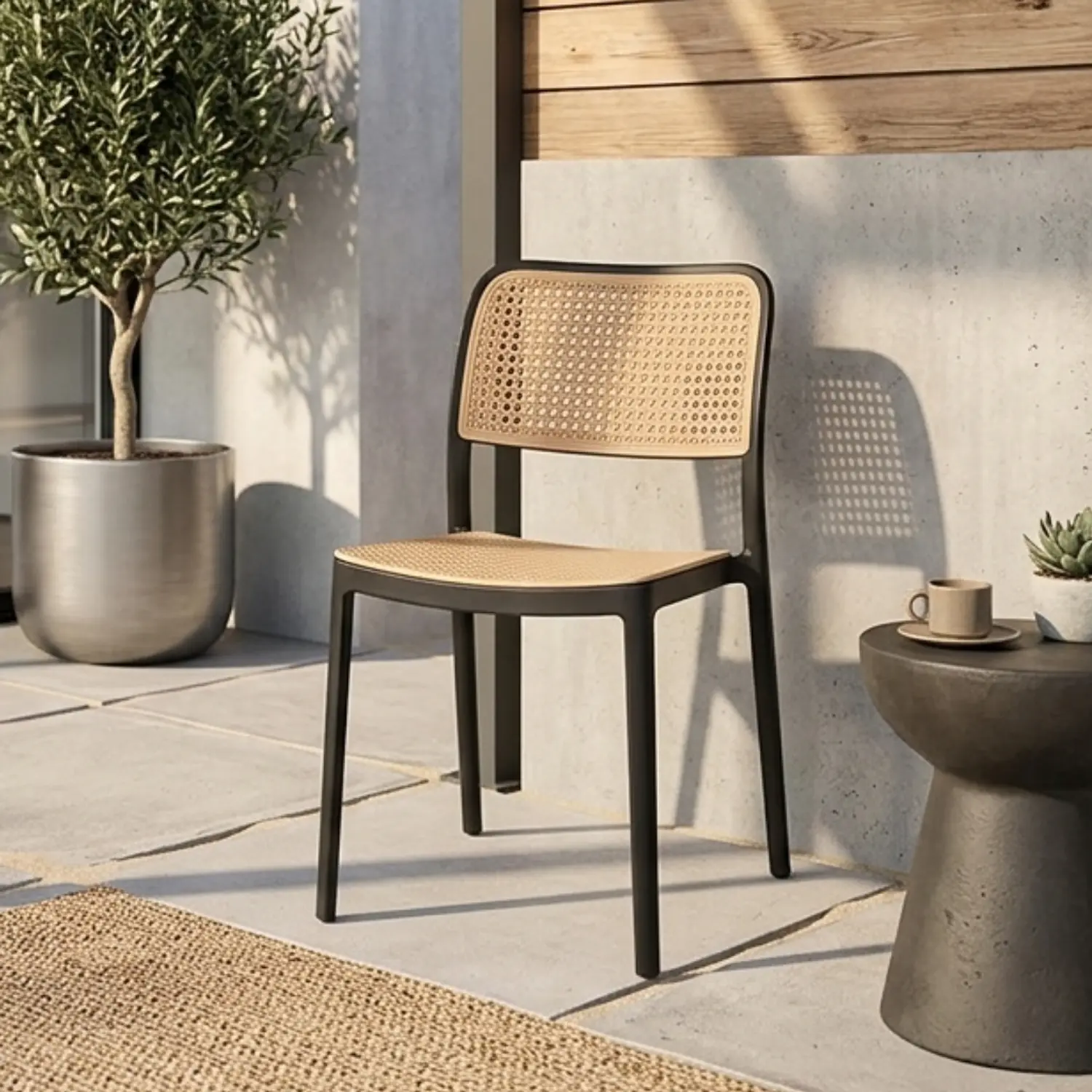 Silla de Terraza Beige Tipo Rejilla de Polipropileno 2