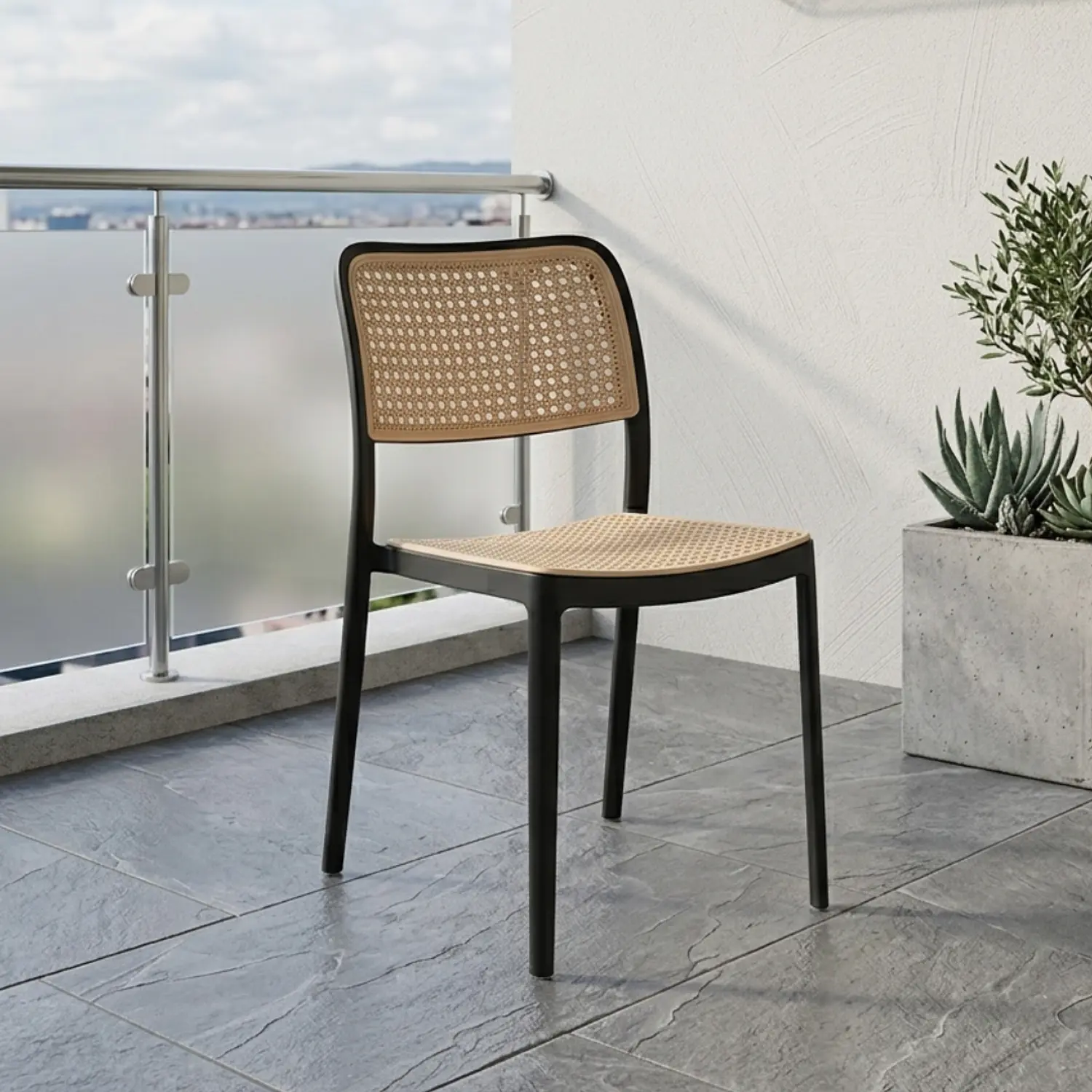 Silla de Terraza Beige Tipo Rejilla de Polipropileno 3