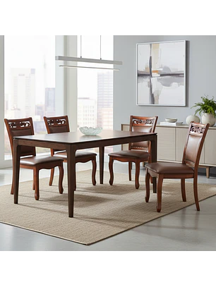 Juego de Comedor con Mesa Rectangular y 4 Sillas Color Caoba
