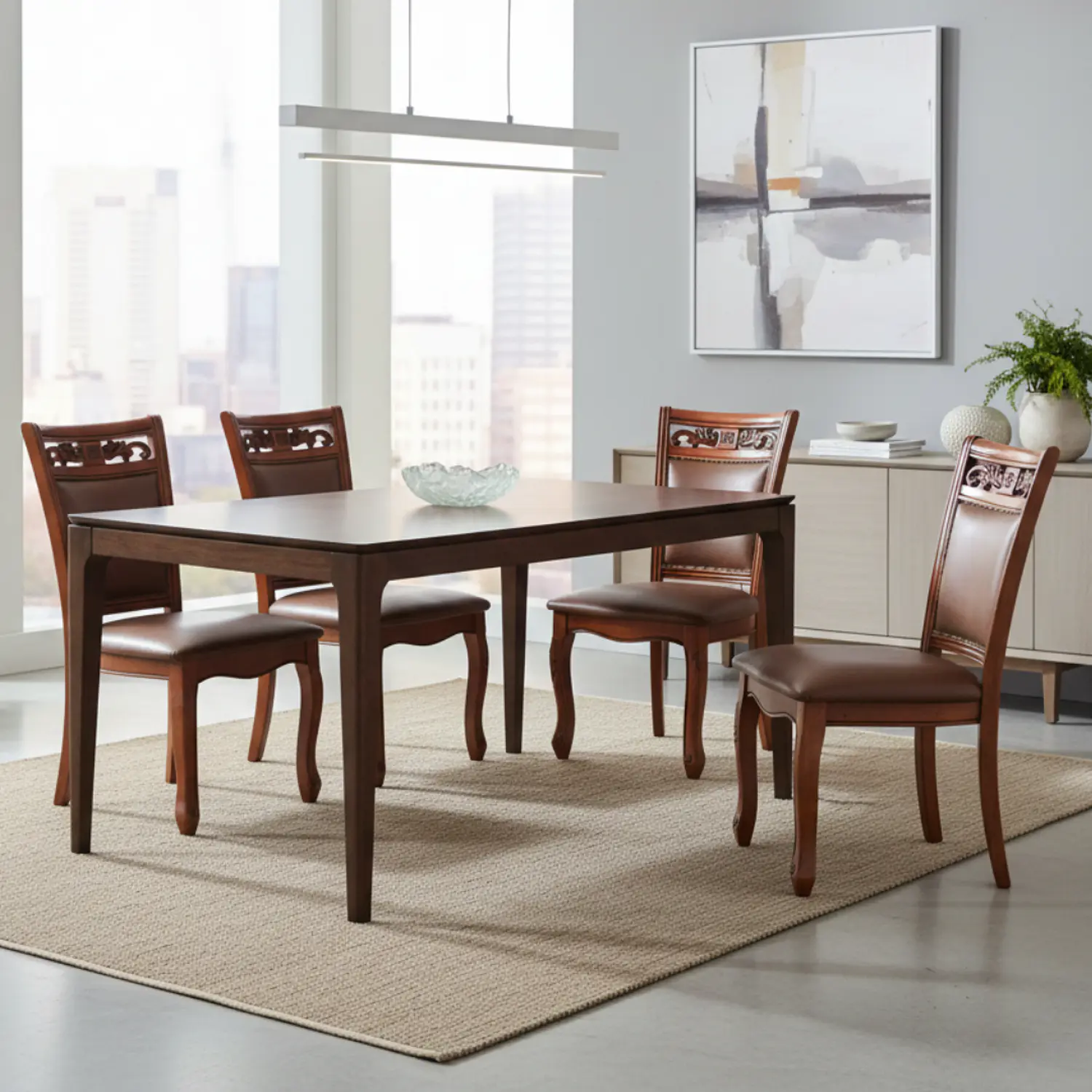 Juego de Comedor con Mesa Rectangular y 4 Sillas Color Caoba 1