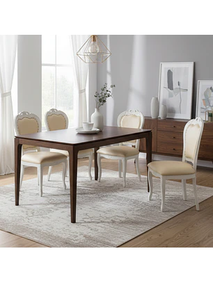 Juego de Comedor con Mesa Rectangular de Madera y 4 Sillas Tallada Blanca 