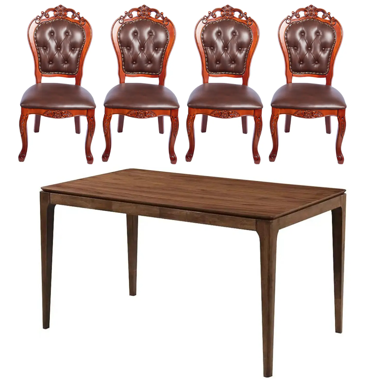 Comedor con Mesa Clásica Rectangular de Madera y 4 Sillas Tapizadas 2