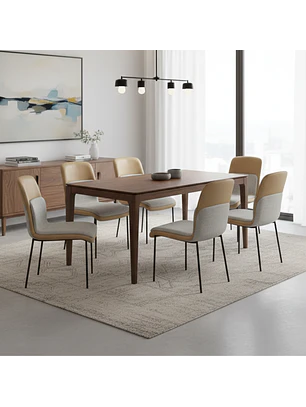 Comedor Clásico Moderno con Mesa Rectangular de Madera con 4 o 6 Sillas Tapizadas