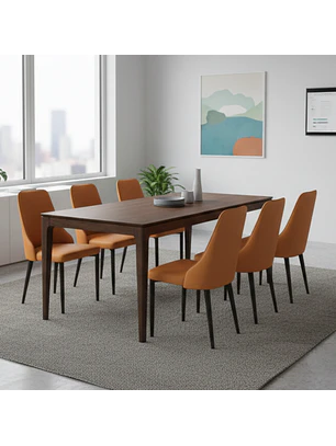 Comedor Moderno con Mesa Rectangular de Madera y 4 o 6 Sillas Tapizadas