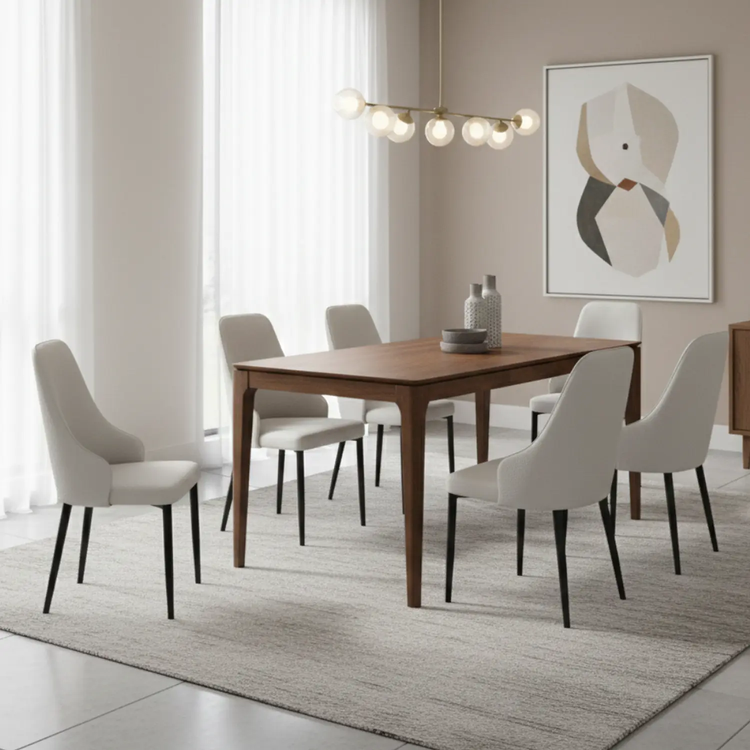 Juego de Comedor Moderno de Madera con 4 y 6 Sillas Tapizada  1
